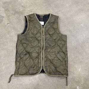 Taion Mens Military Soft Shell V Neck W-Zip Down Vest Green Mens Small EUC